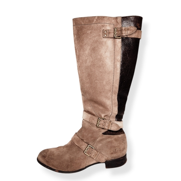 Ugg Cydnee Tall Knee High Moto Boots in Fawn Tan Suede Leather Women's Size 9 - Picture 2 of 11